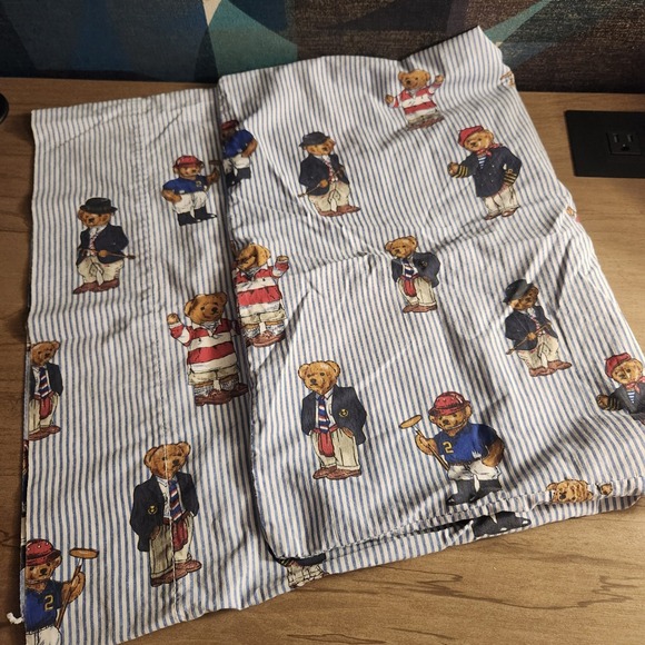 Ralph Lauren Other - Vintage Ralph Lauren Polo Bear Pillowcase Set Blue White Stripe Cotton USA Made